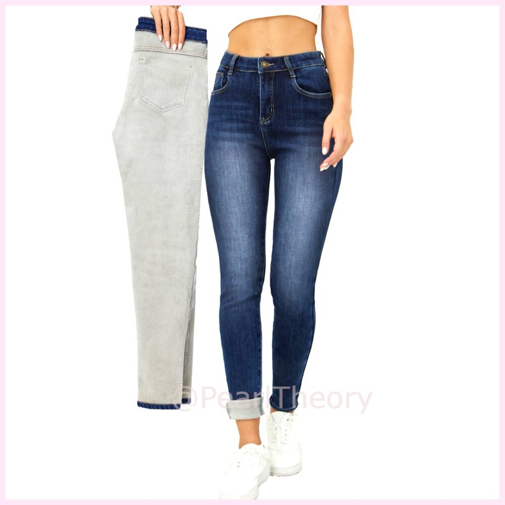 Fleece Lined Thermal Jeans High Rise Skinny Stretch Winter Warm Jeggings